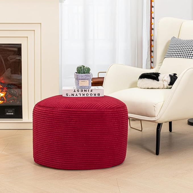 Ottoman Foot Rest Home Decor Bedroom Decor Ideal for Living Room Comfortable Floor Pouf Ottoman Foot Rest for Armchair Bean Bag Floor Cushion Footstool 12x20 Inch Wine Red Pouf with Filler
