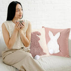 Tufting Easter Pillow Covers 18" x 18" Set of 2 Bunny Pillow Covers 3D Tufted Bunny Rabbit Throw Pillowcase Easter Decorative for Bedroom Sofa Home Decor(Beige, Light Pink)