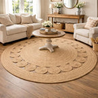 Savi Home Round Jute Area Rug Handwoven- 8 feet Round- Natural Beige - Rustic Vintage Beige Braided Reversible Rug- Eco Friendly Rugs for Farmhouse, Bedroom, Kitchen, Living Room