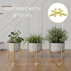 Adjustable Metal Plant Stand Indoor, Mid Century Modern Outdoor Planter Holder for 8 to 14 Inch Pots, Heavy Duty 160 LB Load, Corner Floor Stand for Home Garden Decor Golden 2 Pack