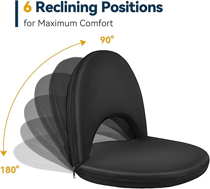 Floor Chair - Reclining Stadium Seats with Back Support, 6 Position Adjustable - Portable Beach Chair, Recreation Recliner for Outdoor Camping Picnic [2 Pcs]
