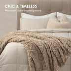 EverGrace Jacquard Boho Sherpa Fleece Throw Blanket for Couch, Super Soft Cozy Fuzzy Plush Blankets for Winter, Reversible Thick Warm Blanket for Bed, Sofa, Living Room, Khaki Tan, 50" x 60"