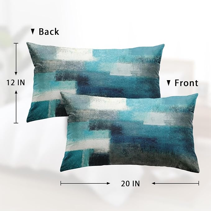 Britimes Throw Pillow Covers Modern Home Art Decor, 12 x 20 Inches Set of 2 Pillow Cases Decorative, Abstract Oil Painting Pillowcases for Bedroom, Living Room, Teal