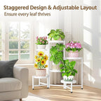 LASZOLA 6 Tiered Folding Plant Stand Indoor for Multiple Large Planter, Tall Heavy Duty Adjustable Rack with Rust Proof 10 Inch Wide Tray, Sturdy Vertical Tree Organizer for Narrow Inside Floor, White