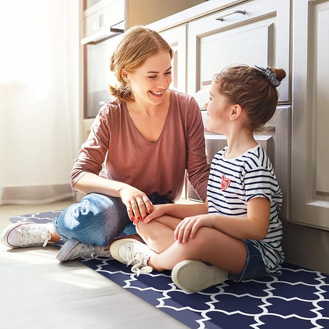 WISELIFE Kitchen Runner Rugs Anti-Fatigue mats - 4/5 Inch Non Slip Waterproof Ergonomic Comfort Mat for Kitchen, Floor Home, Office, Sink, Laundry (17.3"x 39",Blue)