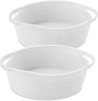 ABenkle Small Basket with Handles, Boho Decorative Rope Woven Dog Cat Toy Storage Bin Shelf Storage Organizer, Easter Christmas Gift Basket, 12"x8"x5", 2 Pack