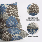 Dark Brown Blue Pillow Covers 20X20 Inch Set of 2, Spring Summer Floral Dahlia Flower Cream Decorative Throw Pillow Covers Outdoor Modern Farmhouse Cushion Case for Home Couch Sofa Bed Decor