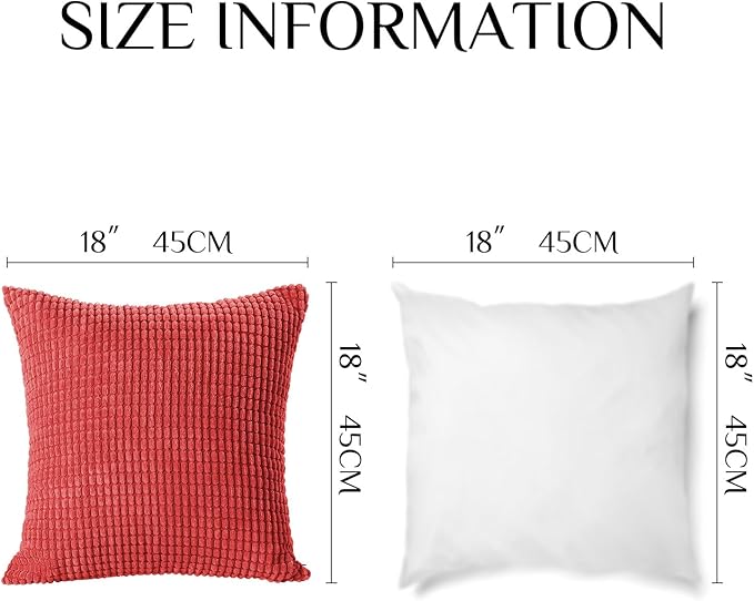 Softalker Throw Pillow Covers 18x18 Inch, Set of 2, Soft Corduroy Boho Stripe Decorative Pillow Cover, Couch Fluffy Pillow Cover for Farmhouse Home Decor Bed Living Room, Red
