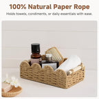 StorageWorks Toilet Paper Storage Basket, Living Room Organizers and Storage, Toilet Paper Basket with Wooden Handles, Small Paper Rope Scalloped Basket, Brown