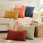 Fancy Homi 4 Packs Boho Fall Decorative Throw Pillow Covers 20x20 Inch for Living Room Couch Bed Sofa, Rustic Farmhouse Home Decor, Soft Plush Striped Corduroy Square Cushion Case 50x50 cm