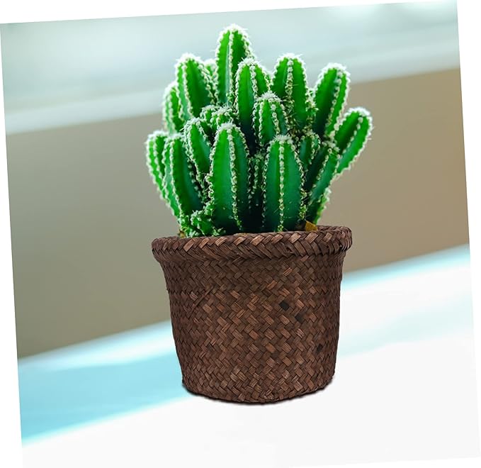 1pc Woven Storage Basket Bins for Toys Rattan Laundry Bin Wicker Trash Basket Indoor Plants Plant Shelf Indoor Wicker Plant Pot Brackets Vase Hanging Flowerpot Seaweed Liner French