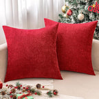 MIULEE Pack of 2 Red Decorative Christmas Pillow Covers 22x22 Inch Soft Chenille Couch Throw Pillows Farmhouse Cushion Covers for Home Decor Sofa Bedroom Living Room