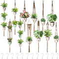 SATINIOR 12 Pcs Macrame Plant Hangers Handmade Boho Hanging Planters 12 Different Tiered Designs with 12 Hooks for Flower Pots Indoor Outdoor Decorative Wall Hanging Baskets for Home(Classic,Burlap)