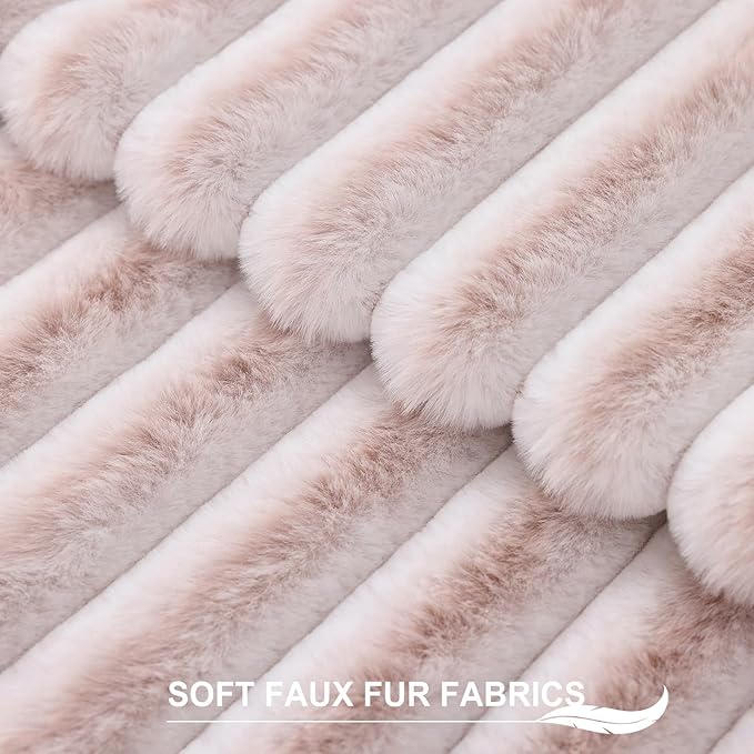 Pallene Faux Fur Plush Throw Pillow Covers 20x20 Set of 2, Luxury Soft Fluffy Striped Decorative Pillow Covers for Sofa, Couch, Living Room, Ombre Pink