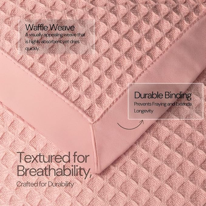 Salt Earth GOTS Certified 100% Organic Cotton Throw Blanket, 108"x90" Waffle Blankets & Throws for Bed, Throw Blanket for Couch, Cozy Christmas Blankets and Throws for Christmas Gifts (Misty Rose)