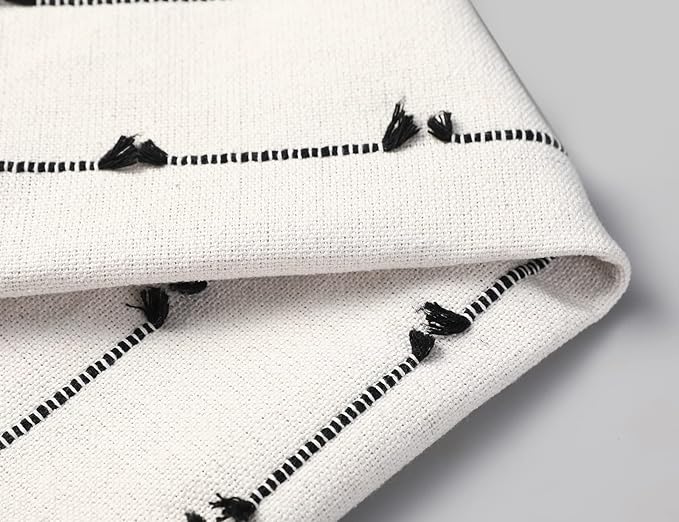 Set of 2 Boho Throw Pillow Covers 20x20,Black Off White Neutral Couch Pillow Case with Tassel Fringe Decorative，Modern Accent Farmhouse Cushion Covers for Sofa Couch Bed Living Room