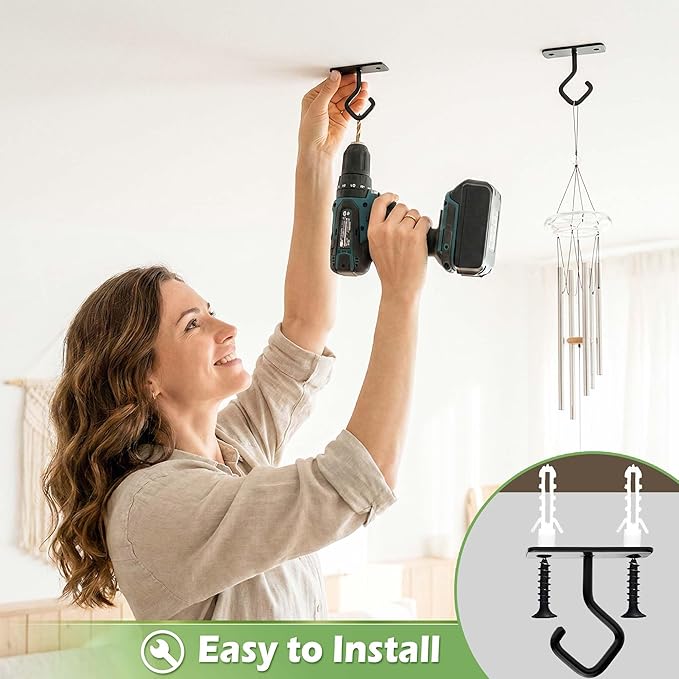 Ceiling Hooks for Hanging Plants - 2.5 Inch Iron Plant Bracket 8 Pack, Metal Plant Hanger Wall Hooks for Plants, Lanterns, Light, Wind Chimes, Indoor&Outdoor Decoration Black
