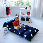 Butterfly Craze Floor Pillow Case, Mattress Bed Lounger Cover, Star Navy, Queen Size - Cozy Seating Solution for Kids & Adults, Recliner Cushion, Perfect for Reading, TV Time (Pillow Not Included)