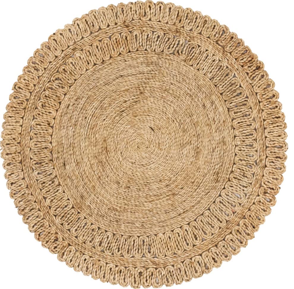 Unique Loom Braided Jute Collection Classic Quality Made Natural Hand Woven With Circle Swirl Details Area Rug (3' 3 x 3' 3 Round, Natural) - size: 3'3" (Round)