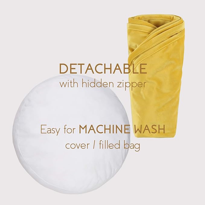 Velvet Floor Pillows Round Chair Cushion Couch Throw Pillow Soft Pouf Seat Mattress Bean Bag for Reading Nook Play Room (25.6IN, Yellow)