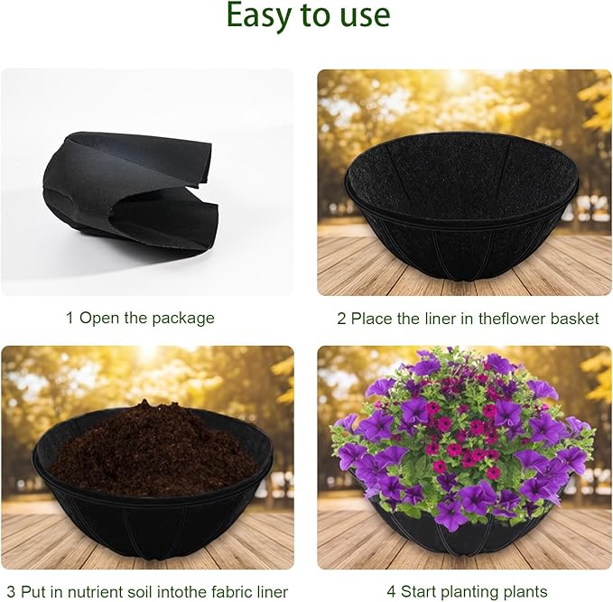 hehimhis 6Pcs 16 Inch Round Non-Woven Planter Basket Liner, Hanging Basket Fabric Liners Coco Fiber Liner Replacement for Hanging Flower Pot (6, 16inch)