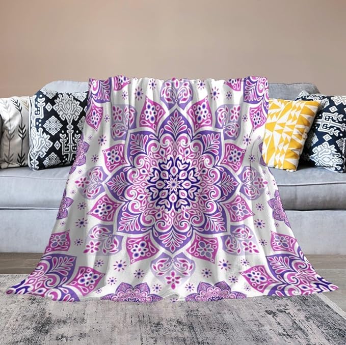 Boho Mandala Floral Throw Blanket Bohemian Hippie Flower Blanket for Sofa Bed Couch Chair Or Dorm 30"x40"