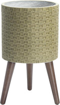 D'vine Dev 10 Inch Modern Geometric Tile Patterned Sleek Planter Pot with Stand, Indoor Outdoor Decorative Plant Holder, Distressed Olive, 88-Z-B-4