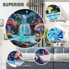 Dermijer Blacklight Tapestry Fantasy Mushroom Forest Tapestry UV Reactive Waterfall Tapestries Moon Night Neon Flower Landscape Wall Hanging for Home Decor L92.5×W70.8