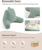 Blissful Diary Reading Pillow for Sitting in Bed, Large Flannel Back Pillow Bed Sitting Up for Adult & Children, Backrest Cushion for Sit Up in Couch or Floor, Dorm Essentials, Mint Green