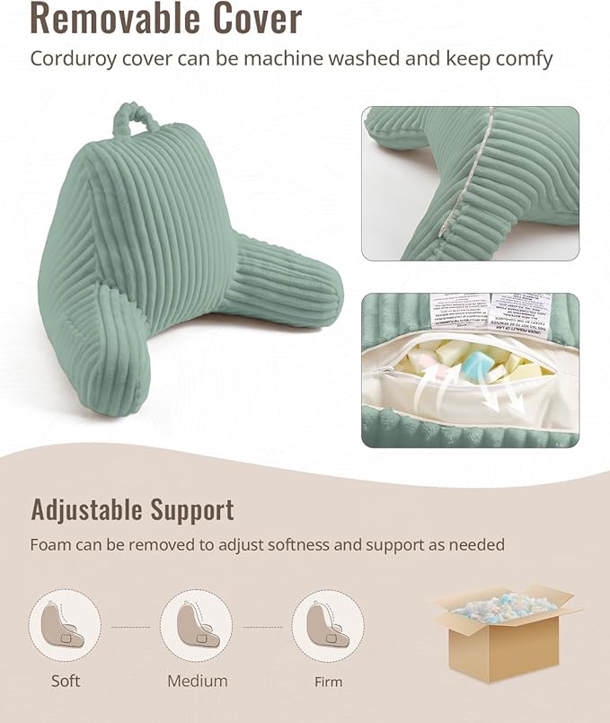 Blissful Diary Reading Pillow for Sitting in Bed, Flannel Back Pillow Bed Sitting Up for Adult & Children, Backrest Cushion for Sit Up in Couch or Floor, Dorm Essentials, Mint Green