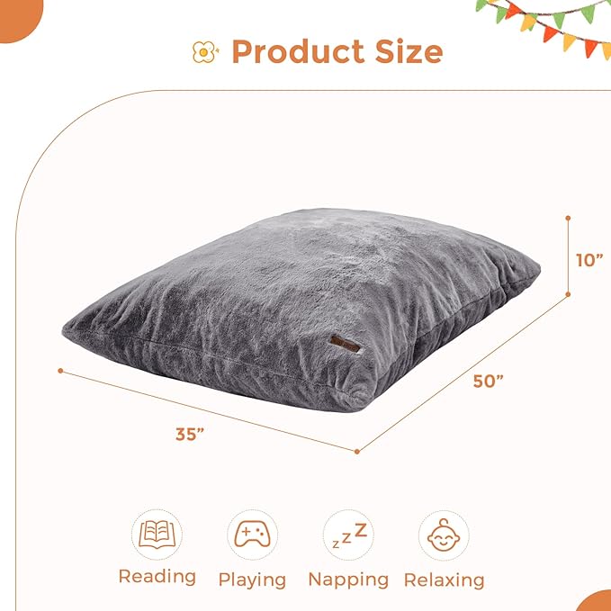MAXYOYO 3 in 1 Kids Bean Bag Chair Bed, Child Floor Sofa for Gaming, Reading, Faux Fur Floor Mattress with High-Density Foam Filling for Living Room Bedroom