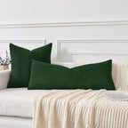 Kevin Textile 14x36 Inch Long Lumbar 1 Pack Boho Christmas Decorative Throw Pillow Cover Soft Striped Corduroy Rectangle Cushion Case Farmhouse Color Accent for Living Room Couch Sofa Bed, Dark Green