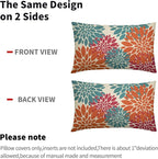Blue Orange Burgundy Red Pillow Covers 12X20 Inch Set of 2, Spring Modern Geometry Dahlia Floral Decorative Rectangle Throw Pillow Covers Outdoor Farmhouse Cushion Case for Couch Sofa Bed Decor