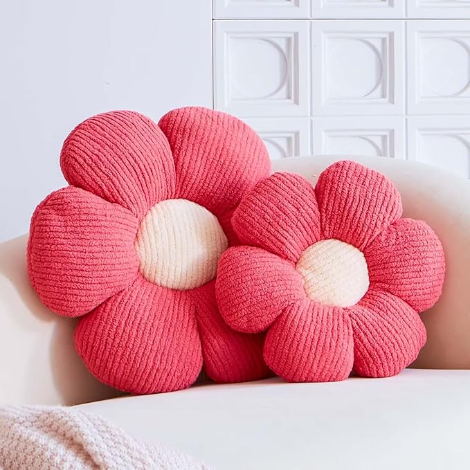 Flower Pillow, Peach Pink Flower Decorative Throw Pillows for Bed Couch, Cute Flower Shaped Plush Aesthetic Pillow, Soft 19.6" Daisy Pillow Floor Pillow Seat Cushion