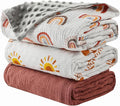 3 Pack Soft Boho Baby Gender Neutral Blankets for Newborn Baby Girls or Boys Unisex Nursery Toddler Baby Throw Blanket Double Layer Blankets with Dotted Backing Sun Rainbow Printed (Boho)