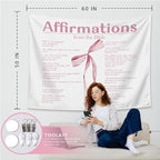 LIANGW Coquette Pink Bow Christian Tapestry Aesthetic, Wall Tapestry for Bedroom, Coquette Preppy Room Decor for Teen Girls & Women, Bible Verses Tapestries Wall Hanging 50x60 inche
