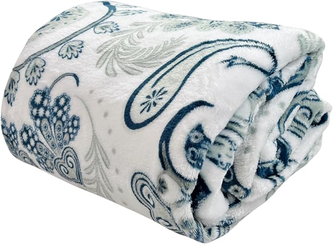 Serafina Home Throw Blanket: Velvety Soft, Durable Fleece Accent for Bed or Couch (Navy Damask and Paisley, 50 x 70 inches)