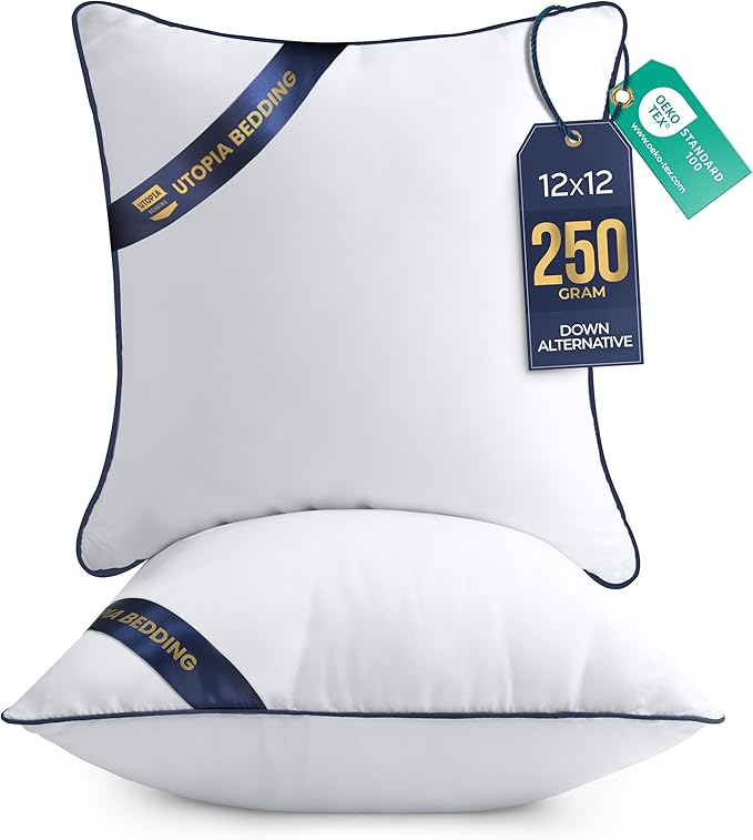 Utopia Bedding Throw Pillow Inserts (Pack of 2, White), 12 x 12 Inches Decorative Indoor Pillows for Sofa, Bed, Couch, Cushion Sham Stuffer