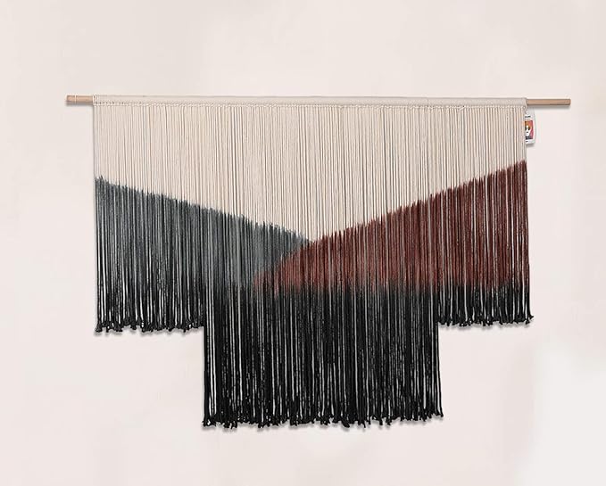 Flber Macrame Wall Hanging Large Black Tie-Dye Geometric Décor Bohemian Yarn Tapestry Home Boho Wall Décor 59" Wx35 L