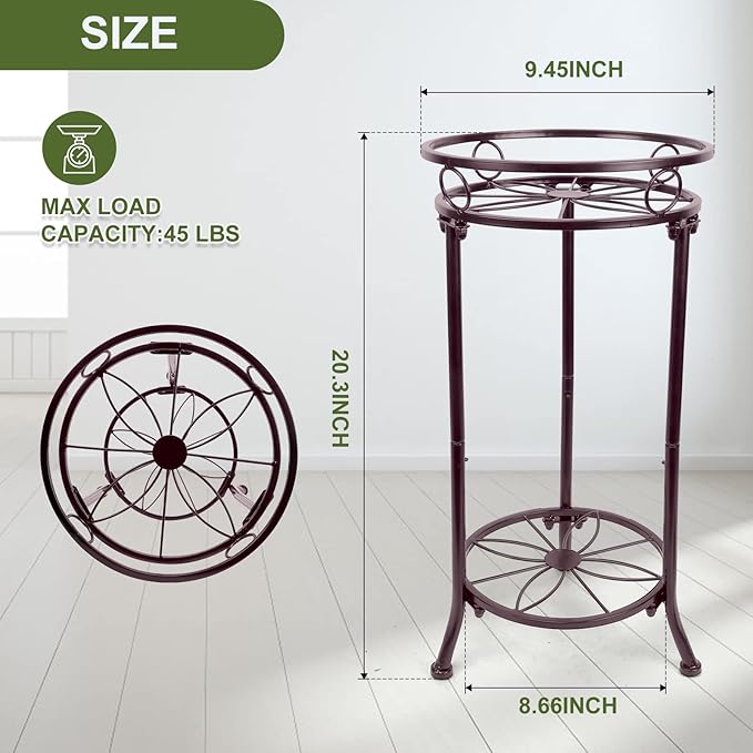 2 Pack Metal Plant Stand Indoor Outdoor,2 Tiers 20.3inch Tall Plant Stands,Iron Corner Flower Pot Holder, Plant Rack, Display Shelf for Home Garden Office-Brown