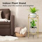 H HOMEXIN Plant Stand Indoor ,2 Tier Metal Plant Stand 23.5'' Tall Heavy Duty Sturdy Plant Shelf Holder,Rustproof Decorative Plant Stands Outdoor for Corner Garden Patio Livingroom Balcony