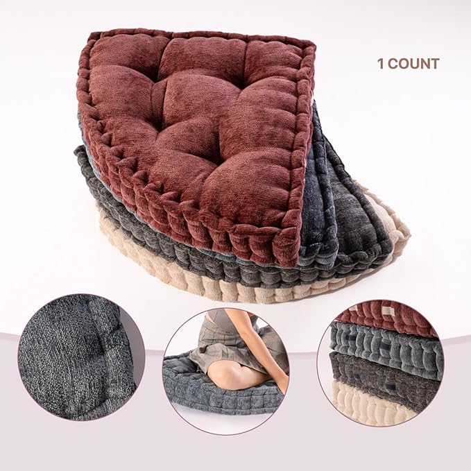 Fan-Shaped Floor Cushion Corner Nook Floor Pillow, Meditation Cushion for Sitting or Yoga, Kids Play Cushions Thick for Indoor or Outdoor Seating 28"*28" Ivory