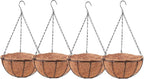 LaLaGreen Hanging Baskets for Plant Outdoor (4 Pack, 16 Inch) Extra Large Hanging Planter with Coco Liner Black Round Metal Wire Flower Pot Holder Hanger Deck Porch Garden Balcony Rustic Country Decor