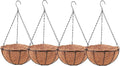 LaLaGreen Hanging Baskets for Plant Outdoor (18 Inch, 4 Pack) Extra Large Black Metal Wire Hanging Planter with Coco Liner Round Flower Pot Holder Hanger Deck Porch Modern Garden Balcony Country Decor