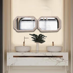 36x24 Inch Scalloped Wall Mirror with Beaded Wood Frame, Boho Farmhouse Decorative Mirrors for Bathroom Over Sink, Living Room, Entryway
