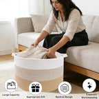 65L Large Blanket Basket,19.7" L x 19.7" W x 13" H Rope Woven Baskets with Handles, Toys Storage Bins,Laundry Basket Perfect for Living Room, Nursery,Bedroom,Home Organization,Yellow