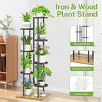 iDavosic.ly 7 Tier Plant Stand Indoor Outdoor, Tiered Corner Multiple Flower Pot Holder Shelf, Metal 51 Inch Tall Display Rack for Patio Porch Living Room Garden Balcony, Modern Black & Rustic Brown