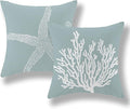 Coastal Pillow Covers 18x18 Inch Set of 2 Blue Coral Starfish Throw Pillows Nautical Ocean Decorations Summer Linen Beach Pillowcase Outdoor Decor Farmhouse Cushion Case for Home Living Room
