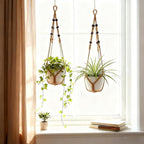 Macrame Plant Hanger, Up to 4-15 inch Pots, Wood Beads Cotton Hanging Planter Holder for Indoor Outdoor Boho Home Decor, 35 Inch, Set of 2 (Brown)