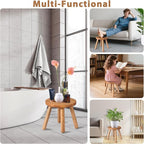 Round Solid Wooden Step Stool, 11.8''H Non-Slip Indoor Plant Stand, Portable & Sturdy Wooden Plants Stand, Gardening Display Footstool for Decor Living Room Patio -Walnut